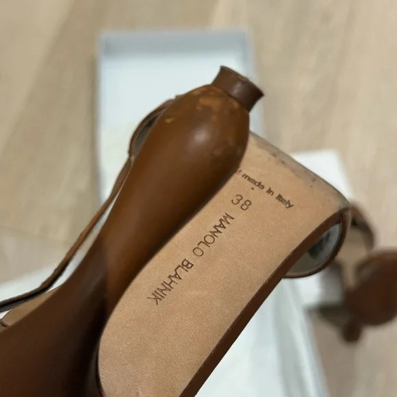 Manolo Blahnik Tan Brown Leather Heel Sandals - Picture 6 of 8